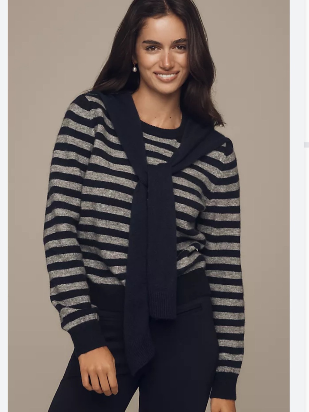 MAEVE Anthropologie Striped Navy & Gray Sweater with Attached Shawl size small